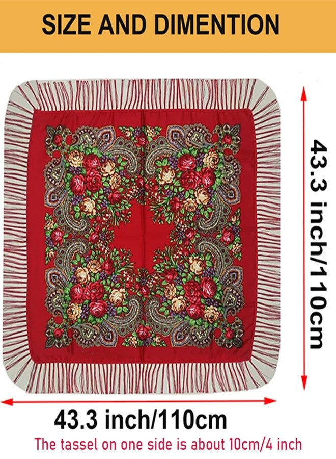 LOVNBHELP Russian Style Muffler Warm Scarf with Tassel, 43"x 43" Women's Traditional Scarf Wrap Shawl Fringes Printing Cape/Gray - Image 3
